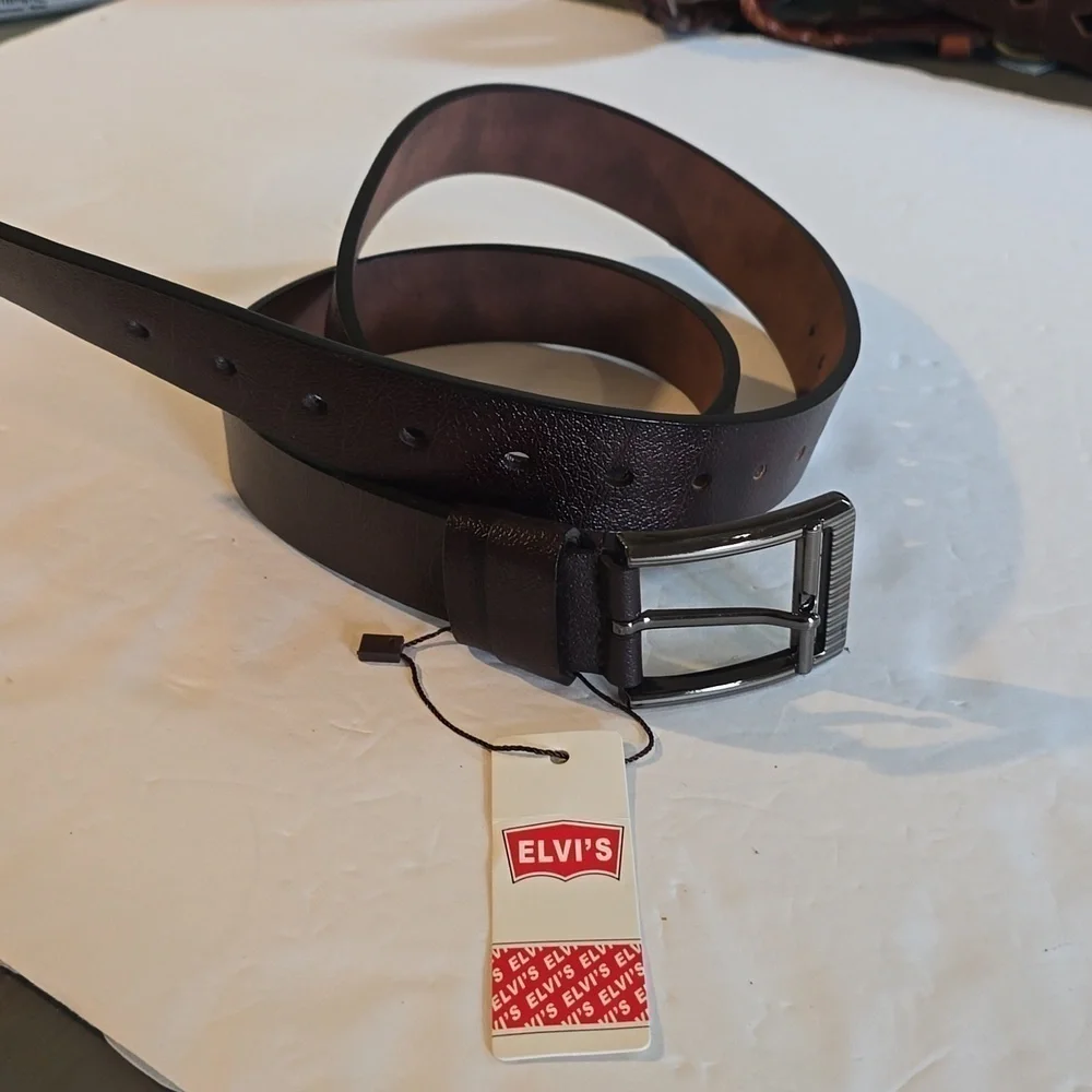 Elvi's Mens Black leather Belt with Black buckle New! Sz.L/XL